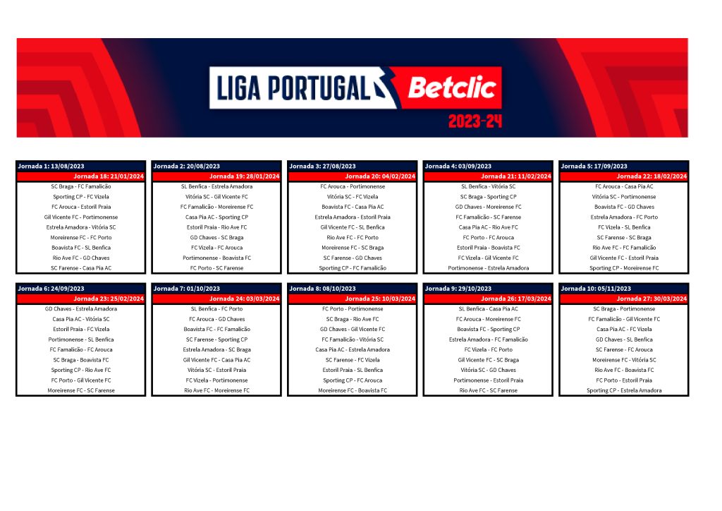Preview Liga Portugal Betclic: Calendário e Horários das Próximas Jornadas Anunciados